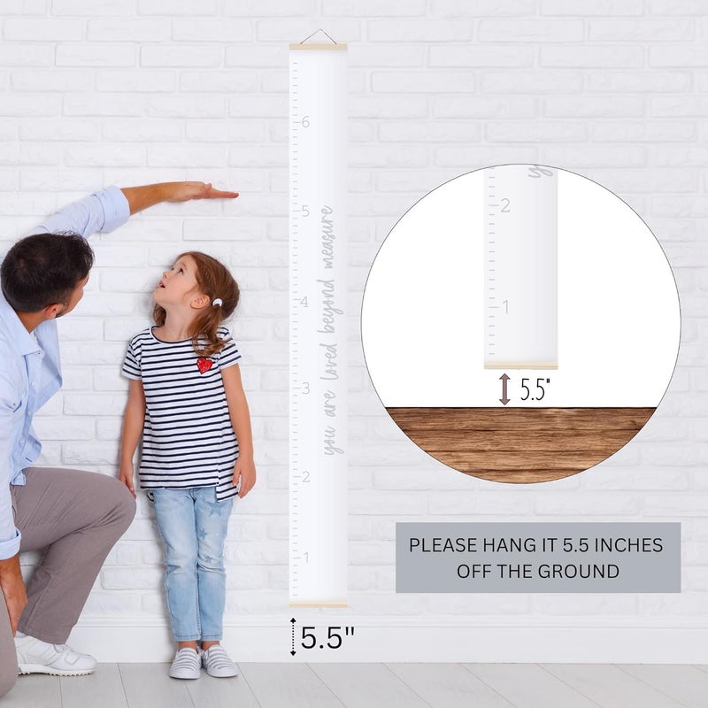 Morxy Canvas Growth Chart for Kids - Unisex Kids Room Wall Decor - Measuring Height Chart- Wall Tape with Height Chart for Kids (Canvas, Loved Beyond Measure- White) - Image 3